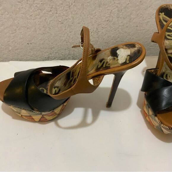 Sam Edelman Mason Women's Black Leather Open Toe Ankle Strap Platform Heels 7 M - Picture 3 of 13